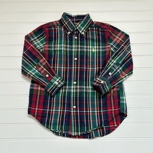 Ralph Lauren Green & Navy Plaid Button Down Boys 3T